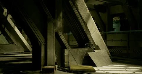 Industrial interior featuring unique structural design and lighting effects Illustrazione stock