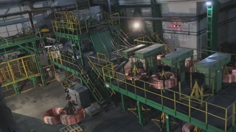 Industrial interior of a modern factory. Continuous Copper Roller Casting Stock Footage 134815309