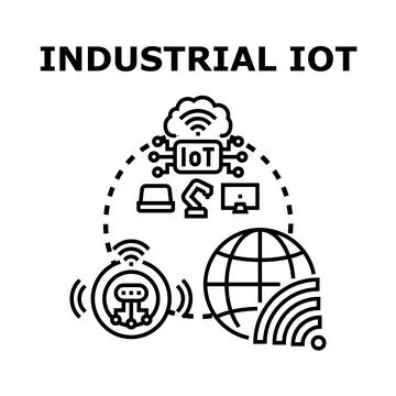 Industrial internet of things network connecting smart devices Stock Illustration
