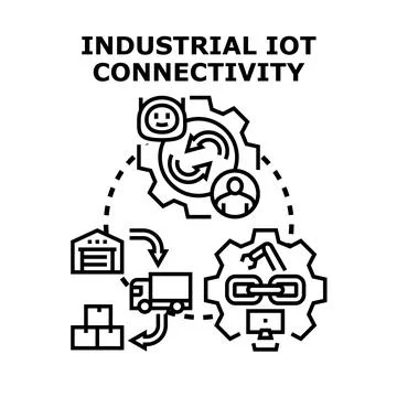 Industrial iot connectivity connecting smart manufacturing processes Stock Illustration