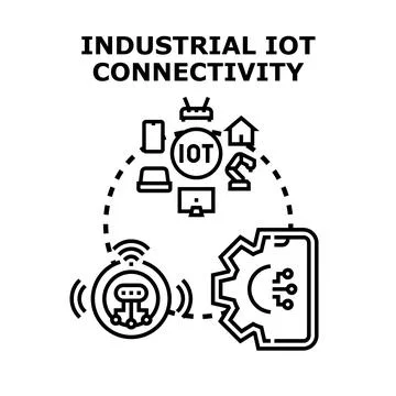 Industrial iot smart network connecting digital factory devices Stock Illustration
