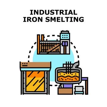 Industrial iron smelting process producing metal in factory Stock Illustration