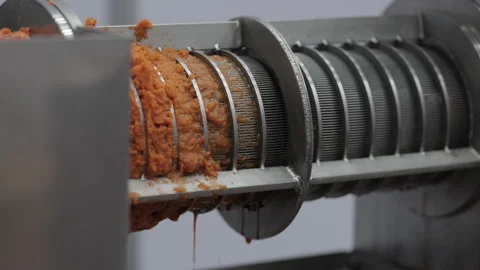Industrial Juice Extraction Process with Fresh Vegetable Pulp Stock Footage 315789203