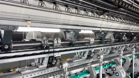 Industrial knitting machine for knitting textile fabrics Stock Footage 238026489