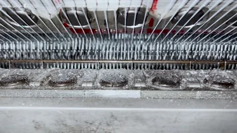 Industrial knitting machine for knitting textile fabrics Stock Footage 239683363