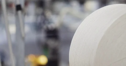 Industrial knitting machine producing cotton yarn Stock Footage