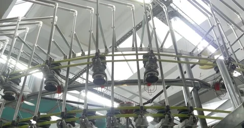 Industrial knitting machine producing cotton yarn Stock Footage 82221759