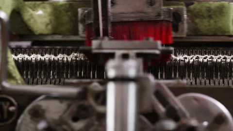 Industrial Knitting Process With White Thread On Needles 스톡 동영상 300664818