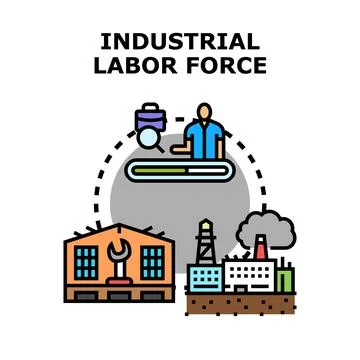 Industrial labor force working in manufacturing and construction Ilustração Stock