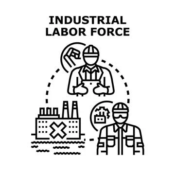 Industrial labor force working in manufacturing production process Ilustração Stock