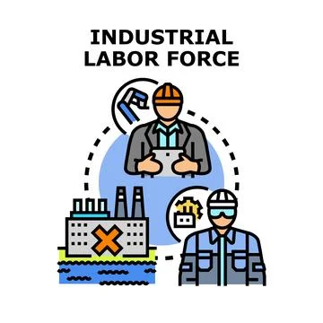 Industrial labor force working in manufacturing production process Ilustração Stock