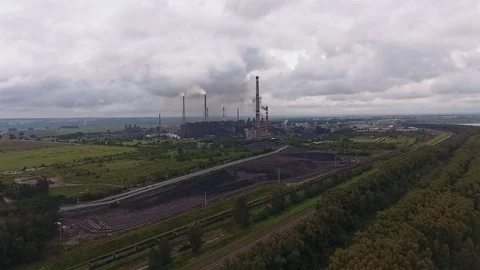 Industrial landscape. Coal section: general view of mine enterprise Stock-Footage 80900394