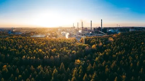 Industrial landscape with heavy pollution Stock Photos
