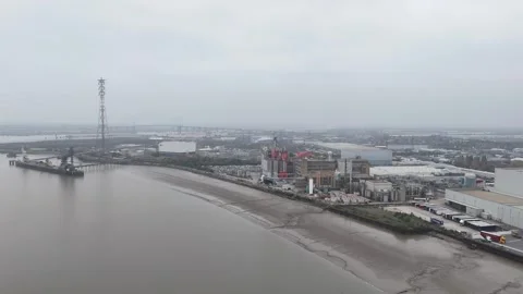 Industrial landscape on River Thames Grays Essex UK drone,aerial Stock Footage 291887147