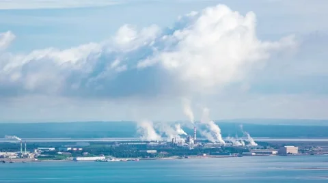 Industrial Landscape with Steaming Pipes Stock Footage 59763914