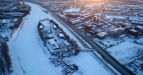Industrial landscape. Winter, sunset 動画素材 86818657