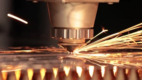 Industrial laser cutting machine performing precision metal engraving on st.. Stock Footage 337336992