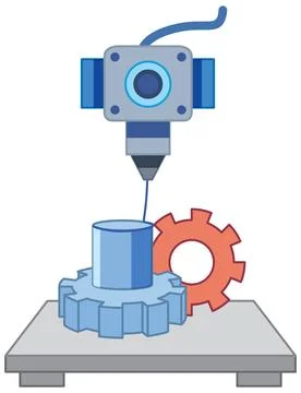 Industrial Laser Cutting Machine Processing Metal Gear Components on Platform Stockillustratie