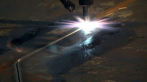 Industrial laser cutting machine technology. Sparks fly from laser. Stock Footage 122453780