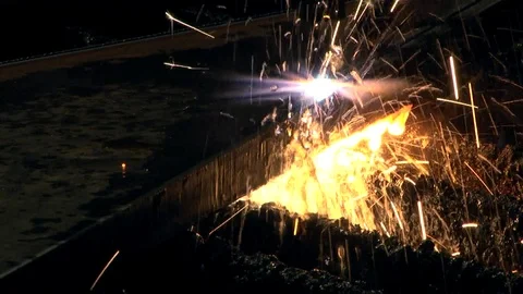 Industrial laser cutting machine technology. Plasma cutting metal on automatic Stock Footage 122453798