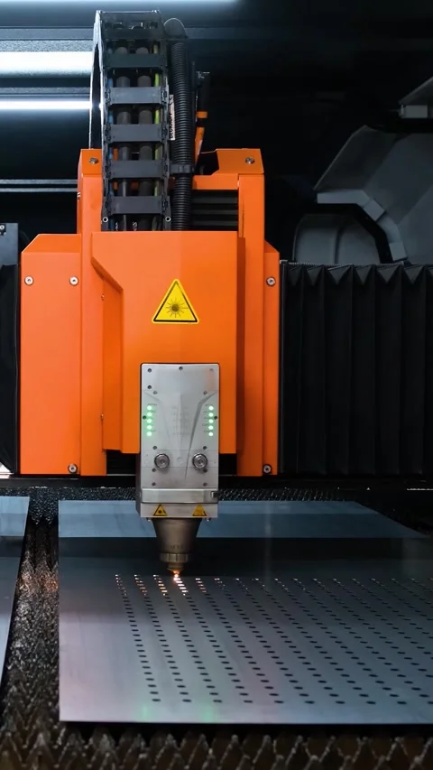 Industrial Laser Cutting Machine Working on Metal Sheet Vertical Video Stock-Footage 334871576