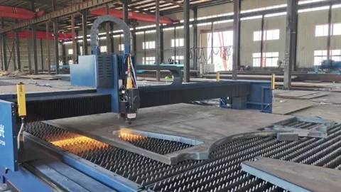 Industrial Laser Cutting Process in a Metal Fabrication Factory Stock Footage 337893923