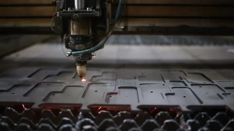 Industrial laser at work close-ap cut machine metall Stock Footage 143895286