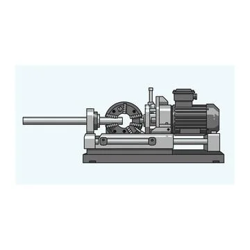 Industrial lathe machine grayscale technical illustration Illustrazione stock