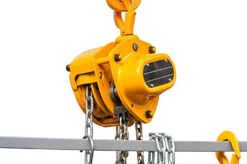 Industrial lifting device with chain system, robust metal structure, bolts an Photos