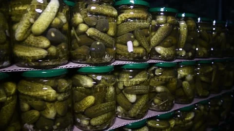 An industrial line for processing and preserving cucumbers Stockbeeldmateriaal 156228831