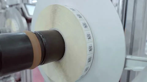 Industrial line for the QR code sticker containing encrypted information Stock Footage 167565594