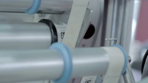 Industrial line for the QR code sticker containing encrypted information Stock Footage 167565598