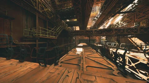 Industrial loading area. Large bay featuring steel and wood elements Stock Footage 342426526