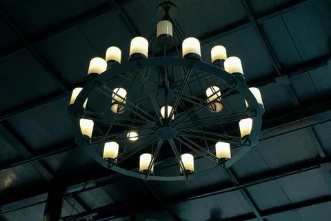 Industrial loft ceiling light, modern loft industrial chandelier Stock Photos