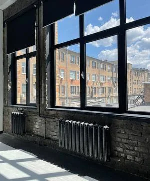 Industrial Loft Interior with Windows Brick Walls View Stock Photos