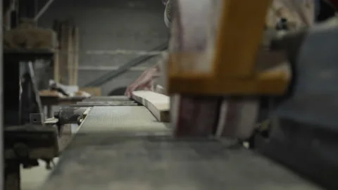 Industrial Lumber Processing By A Male Carpenter At A Factory Workshop Room Stock Footage 171928206