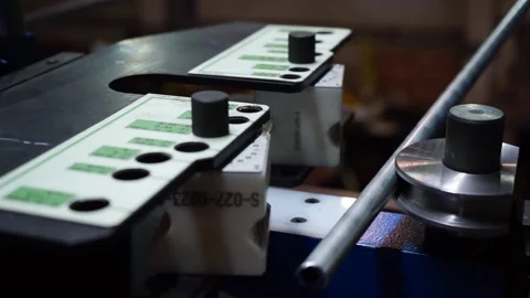 Industrial machine bends metal Stock Footage 163566614