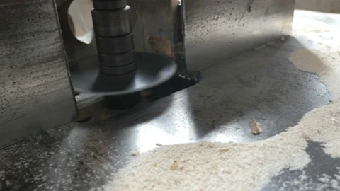 Industrial machine with circular blade for timber processing in workshop Stock Footage 89025454