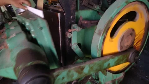 Industrial Machine Close-up with Yellow Wheel. 動画素材 339308923
