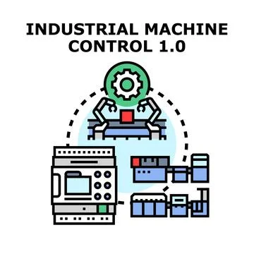 Industrial machine control automating factory production process Stock Illustration
