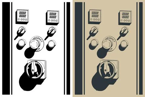 Industrial machine control panel and line emergency stop button Stock Illustration