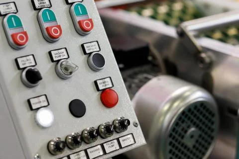 Industrial machine control panel close up Stock Photos