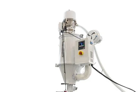 Industrial machine with control panel, metallic silver cylinder, digital disp Stock Photos