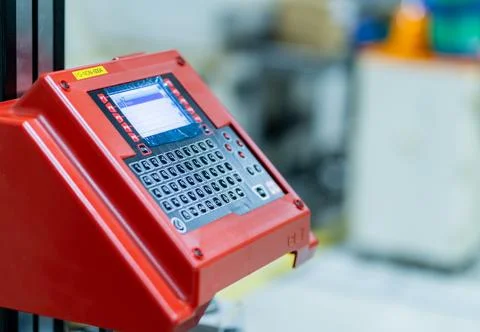 Industrial Machine Control Panel in a Modern Factory Stock Photos