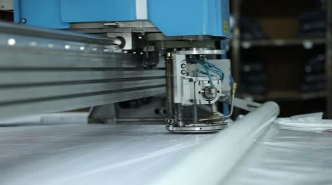 Industrial machine for cutting fabrics Stock Footage 60428171
