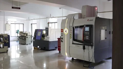 Industrial Machine Lab with Advanced CNC Milling Equipment and Precision Stock Footage 334492392