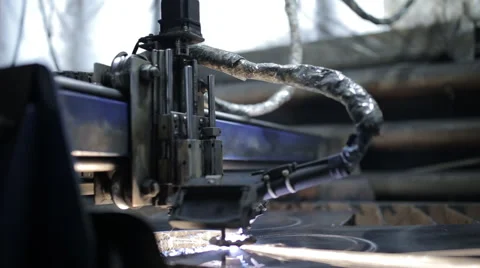 Industrial machine, laser cutting through metal sheet Video stock 60469244