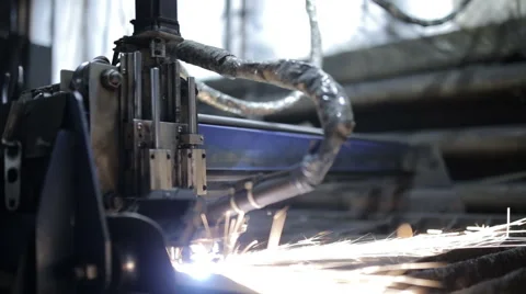 Industrial machine, laser cutting through metal sheet Stock Footage 60469366