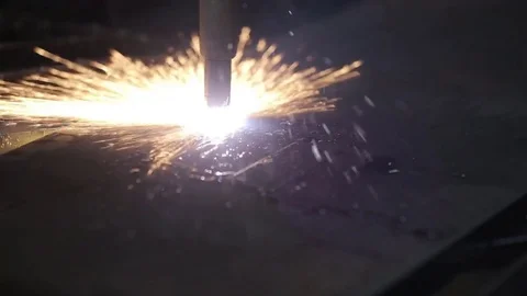 Industrial machine, laser cutting through metal sheet Stock Footage 80204960