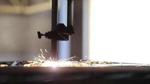 Industrial machine, laser cutting through metal sheet Video stock 80205354